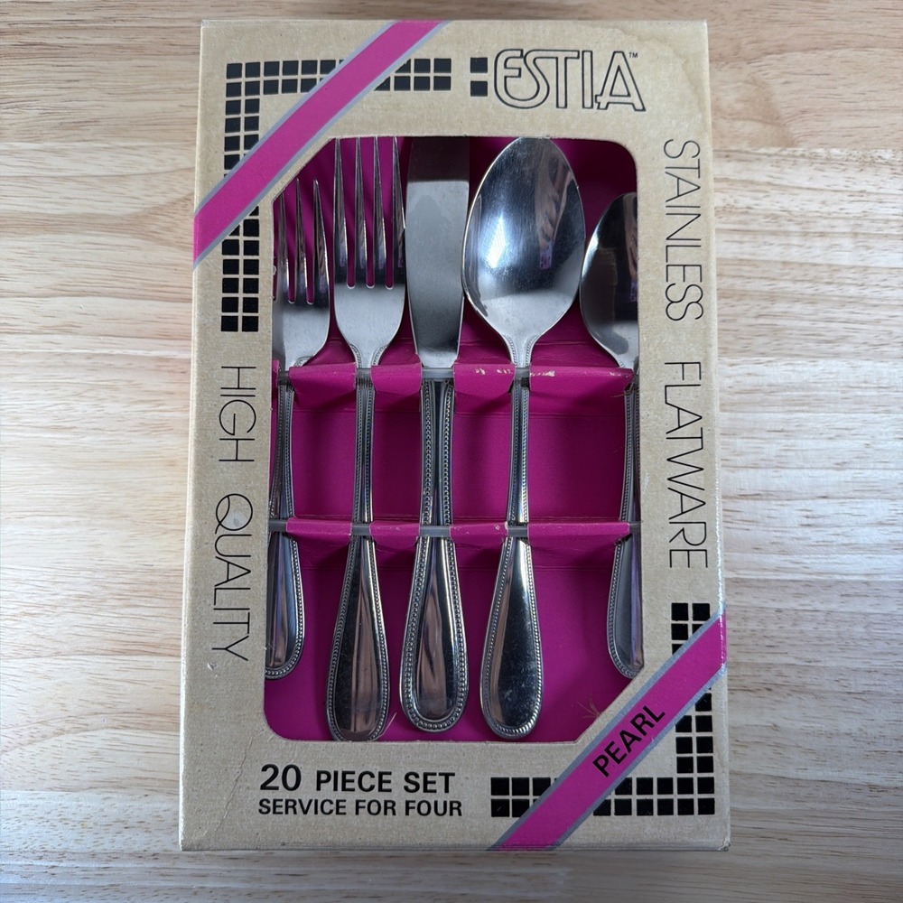 Estia Pearl Stainless Flatware 20 Piece Set Service for 4 Vintage Style NEW